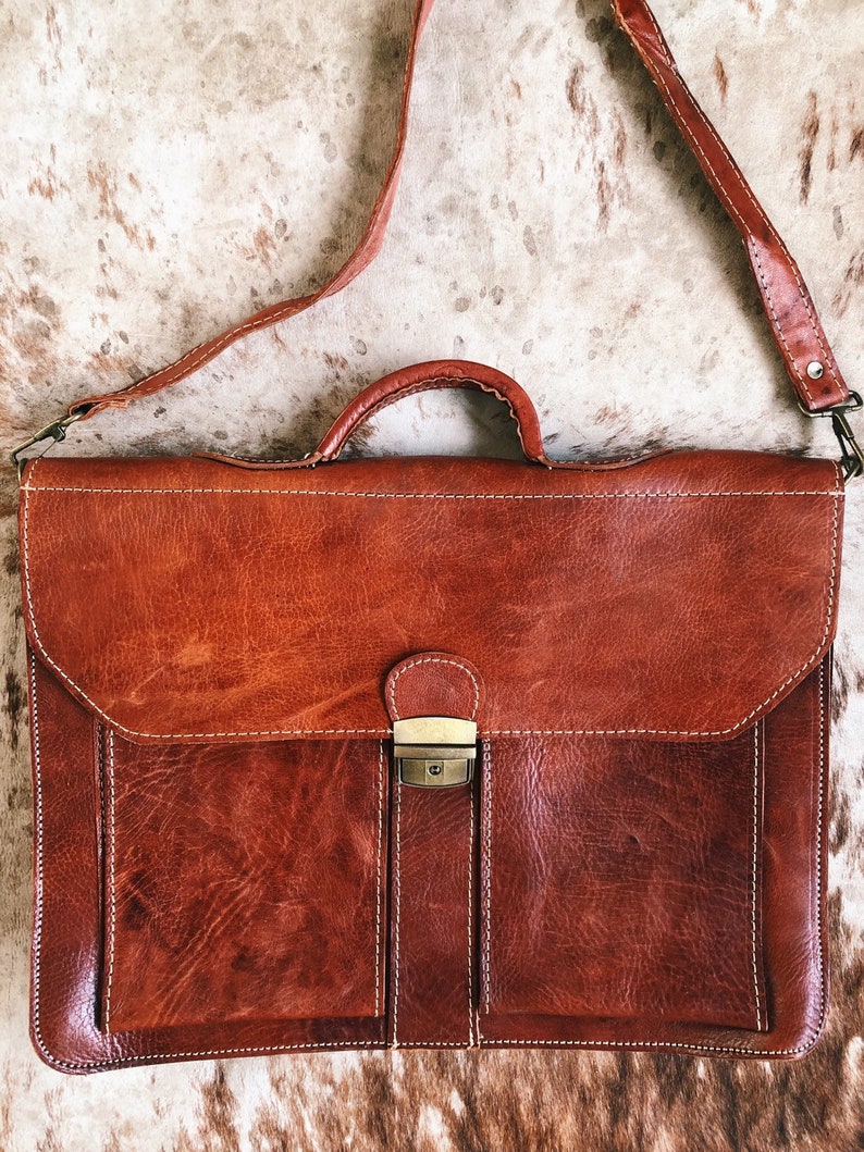 Brown Leather Briefcase Leather Laptop Bag Leather Crossbody Work Bag Men/'s Leather Shoulder Bag Gift for Her Him Distressed Leather