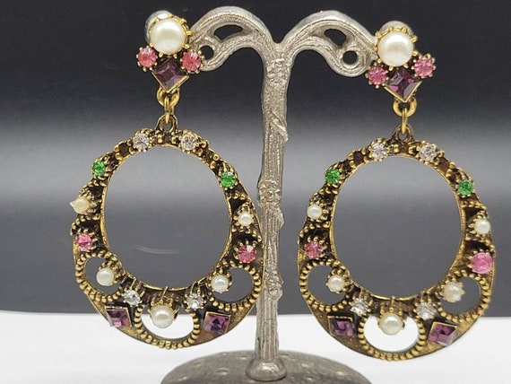 Vintage midcentury earrings oval drop door knocke… - image 1