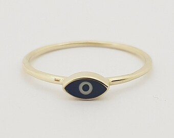 14K Solid Gold Evil Eye Ring, Geschenk für Mutter, kleine Solid Gold Ring, Evil Eye Schutz, Hamsa Ring, Goldschmuck, Evil Eye Schmuck