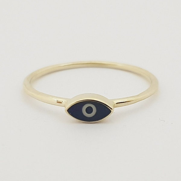 Anillo de mal de ojo de oro macizo de 14K, regalo para la madre, pequeño anillo de oro sólido, protección contra el mal de ojo, anillo Hamsa, joyería de oro, joyería de mal de ojo