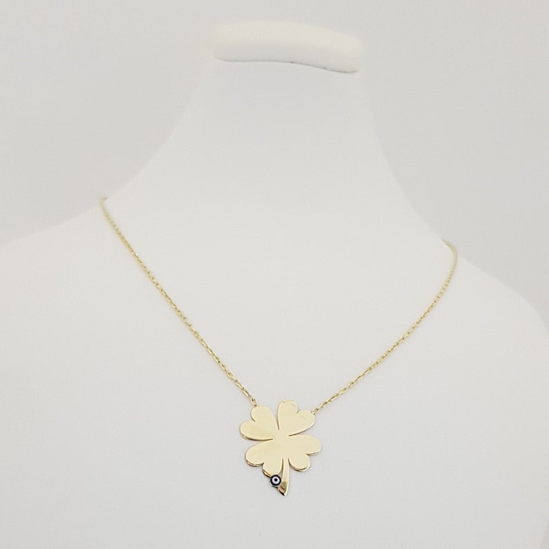 Gold Clover Necklace Evil Eye Necklace Lucky Clover Pendant Etsy