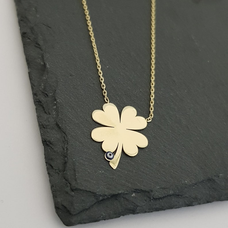 Gold Clover Necklace Evil Eye Necklace Lucky Clover Pendant Etsy