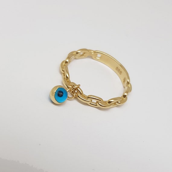 Gold Evil Eye Ring Gold Chain Ring Tiny Ring Gold Jewelry | Etsy