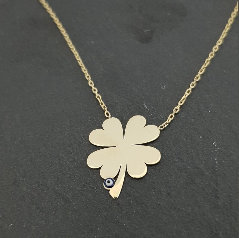 Gold Clover Necklace Evil Eye Necklace Lucky Clover Pendant Etsy