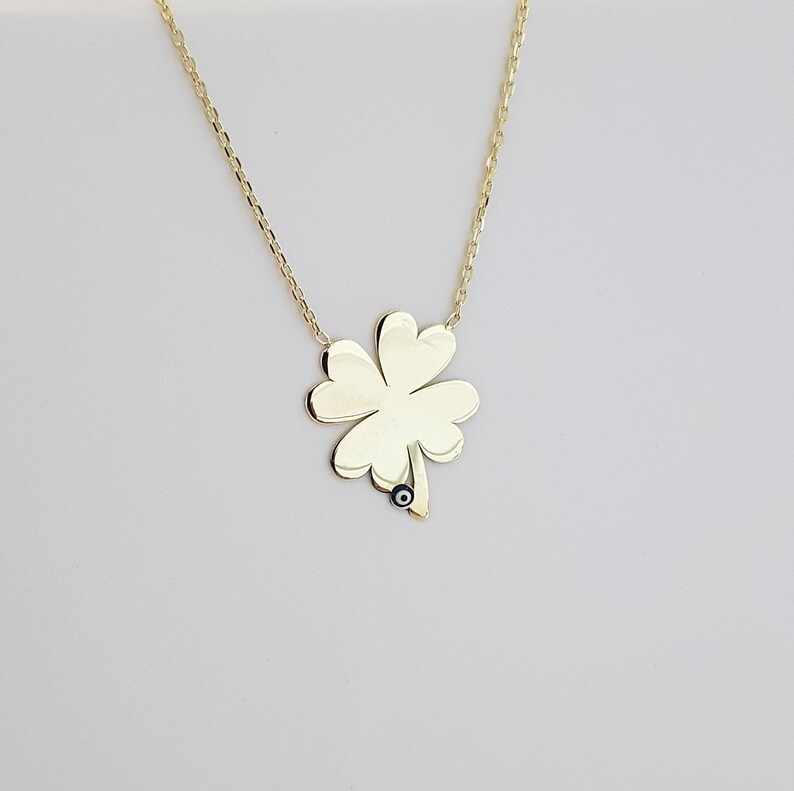 Gold Clover Necklace Evil Eye Necklace Lucky Clover Pendant Etsy