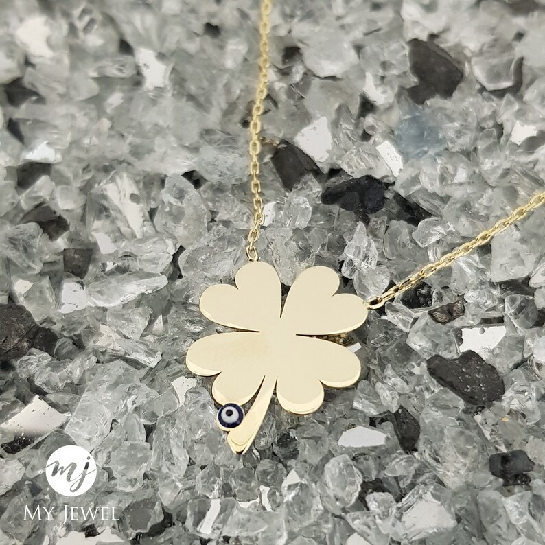 Gold Clover Necklace Evil Eye Necklace Lucky Clover Pendant Etsy