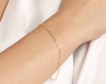 Solid Gold 1.95mm Thick Paper Clip Chain Bracelets - Real 14K, Yellow, White, Rose Gold, Lobster, 7.25", Gift, Women, Wife, Mother, Birthday