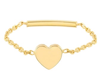 14K Yellow Gold Mini Heart Charm Chain Rings for Women - Ring Sizes 6, 7 and 8 - Gift for Mom, Wife, Girlfriend, Her - Anniversary, Birthday