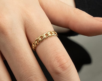 Solid Yellow Gold Link Rings for Women - Ring Size US 6, 7, 8, Real 14K, Gift, Women, Mother, Wife, Girlfriend, Anniversary, Birthday