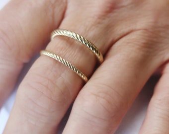 Solid 14K Yellow Gold Twisted Cable Stacking Rings for Women - Mix + Match Stackable Ring US Women’s Ring Size 3 to 11 1.75mm / 2.5mm Thick