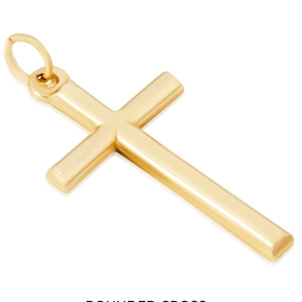 Solid 14K Gold Cross Pendant - Real 14K Gold Cross - Two-tone Cross, Yellow, Plain Gold Cross Pendant, Religious Pendant, Baptism Gift