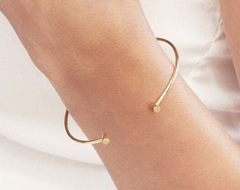 Solid 14K Gold Cuff Bangle with Round Ends for Women - 3.02GR, Yellow, White, Rose, Gift, Wife, Mother, Birthday, Anniversary, Christmas