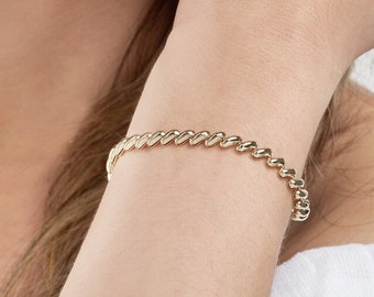Solid 14K Yellow Gold Polished San Marco Bracelet for Women - 7.25 Inches, Lobster Lock, Anniversary, Birthday, Gift, Present, Mother, Wife