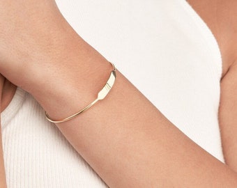 Elegant Cuff Bangle with Beaded Ends | 14K Gold Variety (White, Yellow) | Lightweight Design - Gift for Wife, Mother, Girlfriend | Birthday