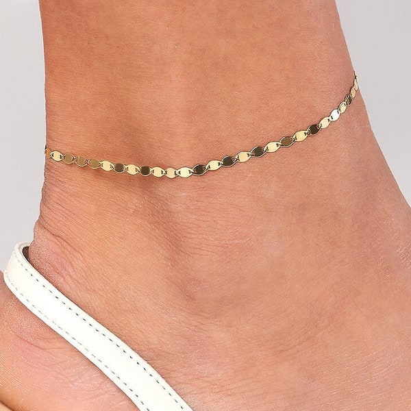 Solid 14K Gold 2.70mm Valentino Chain Anklet - Adjustable 9" to 10", Real 14K, Yellow, Lobster, Gift, Women, Mother, Birthday, Anniversary