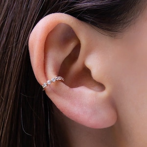Single (Half Pair) 14K Gold & Genuine Diamond Bezel Hinged Ear Cuff Earring – Rose, White or Yellow Gold Mix + Match Cartilage Earrings