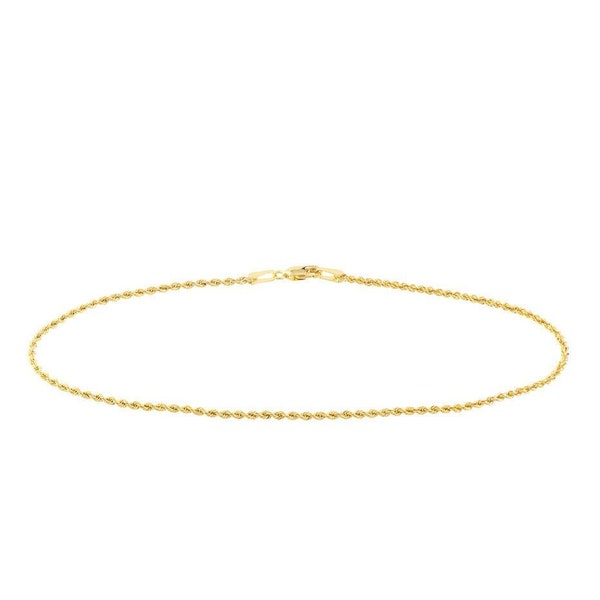 Solid 14K Gold 1.8mm Light Rope Chain Anklet - 10", Real 14K, Yellow, Lobster, Gift, Women, Wife, Mother, Girlfriend, Anniversary, Birthday