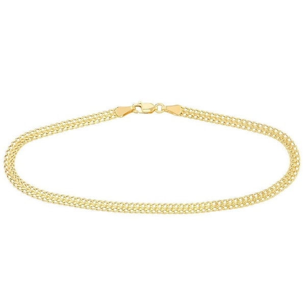 Solid Gold 4.30mm D/C Curb Bismarck Chain Anklet - 10" Length, Real 14K, Yellow, Lobster, Gift, Women, Mother, Wife, Anniversary, Birthday