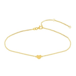 Solid Gold Simple Heart 1.5mm Adjustable Chain Anklet 10, Real 14K, Yellow, Pear Lock, Gift, Women, Wife, Mother, Anniversary, Birthday Yellow Gold