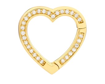 Solid 14K Yellow Gold Diamond Heart Snap Lock Charm - 16MMx15MM, Push Lock Clasp, 0.17ct, Gift, Birthday, Anniversary, Wife, Girl friend