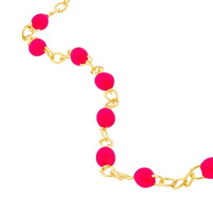 Real 14K Yellow Gold Neon Pink Enamel Bead in 2MM Piatto Chain Bracelet 7.5 Adjustable, Spring Ring, Gift, Available in Assorted Colors image 3