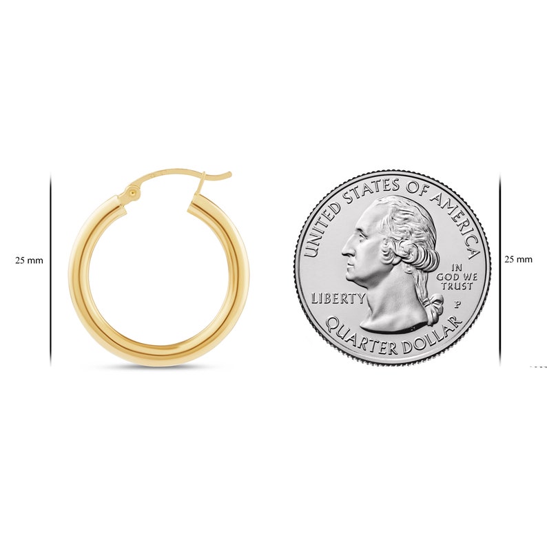 3mm Thick x 15-20mm Diameters 14K Hinged Premium Yellow Gold Hoops Fashion Earring for Woman