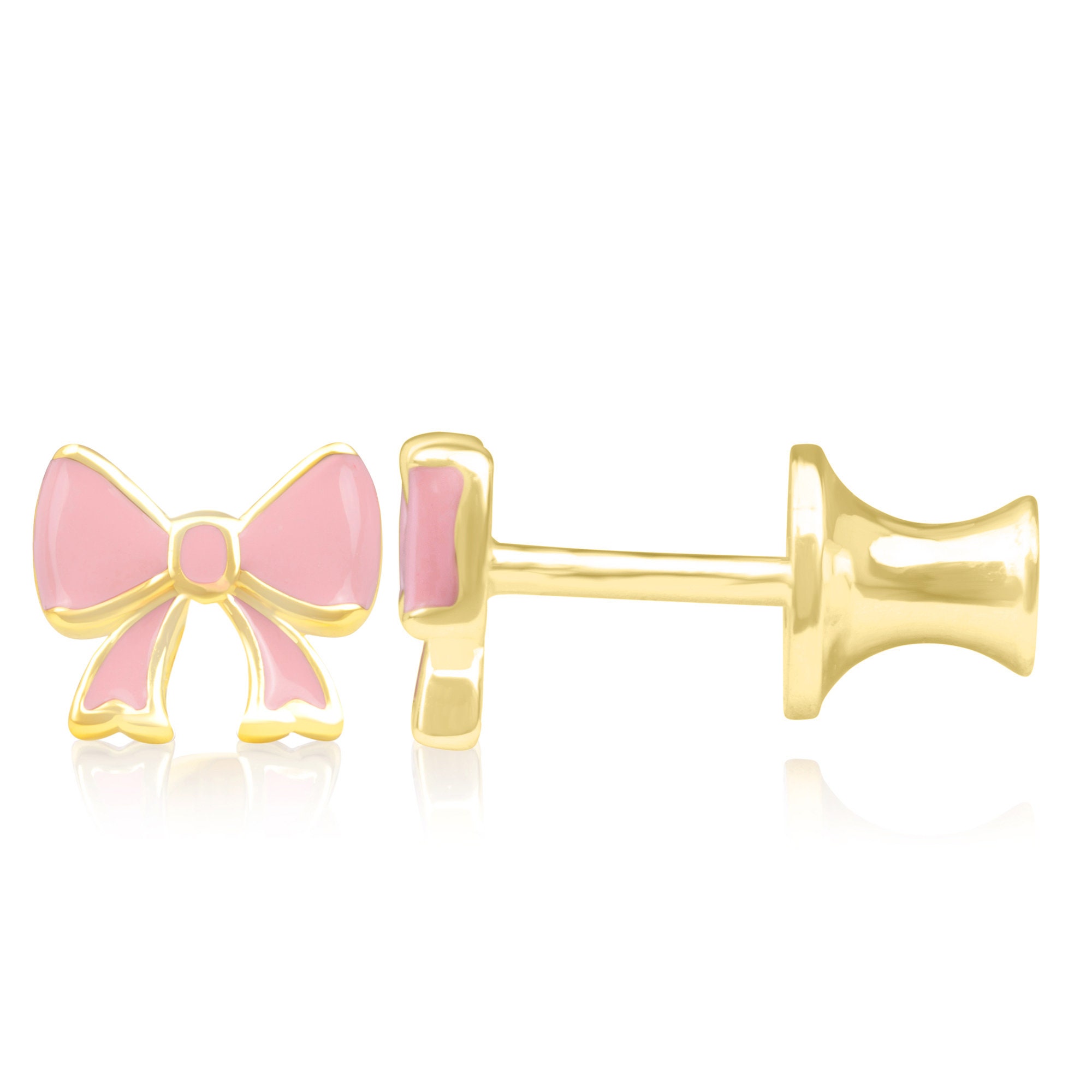 Yellow Gold Plated Sterling Silver Light Pink Enamel Bow