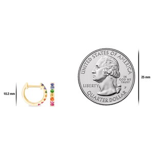 14K Yellow Gold Genuine Sapphire Garnet Fine Gem Stones Multicolor Rainbow Huggie Hoop Earrings for Women Pride Hoops Earring 10.2MMx11MM image 4