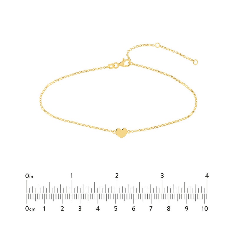 Solid Gold Simple Heart 1.5mm Adjustable Chain Anklet 10, Real 14K, Yellow, Pear Lock, Gift, Women, Wife, Mother, Anniversary, Birthday image 5