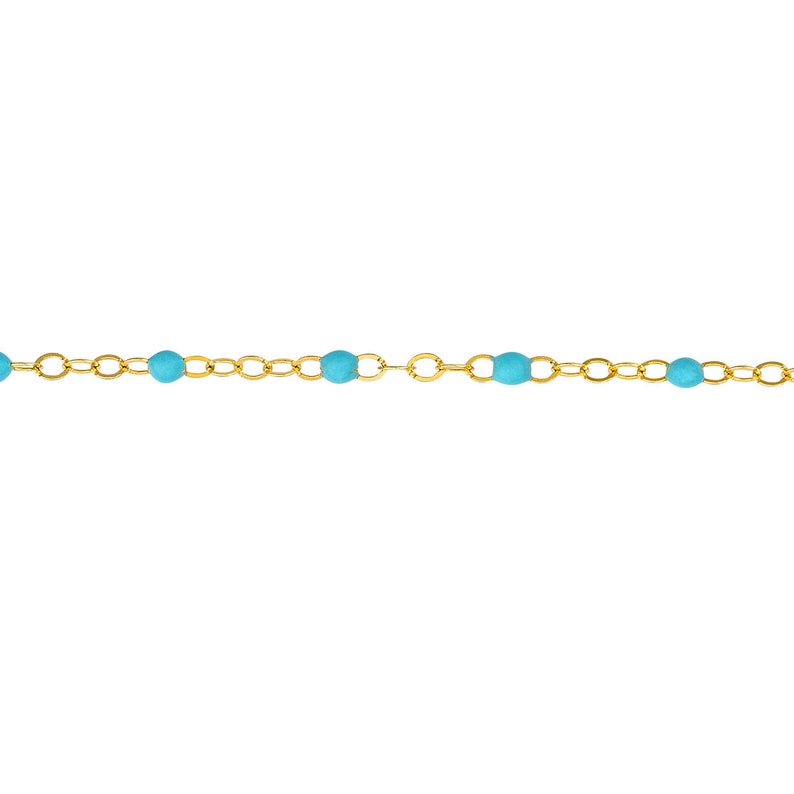 Real 14K Yellow Gold Neon Pink Enamel Bead in 2MM Piatto Chain Bracelet 7.5 Adjustable, Spring Ring, Gift, Available in Assorted Colors Light Turquoise