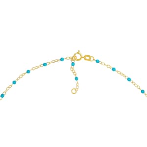Solid Gold Light Turquoise Enamel Bead on 2mm Thick Piatto Chain Anklet 10 Adjustable, Real 14K, Yellow, Spring Ring, Gift, Women, Wife image 5