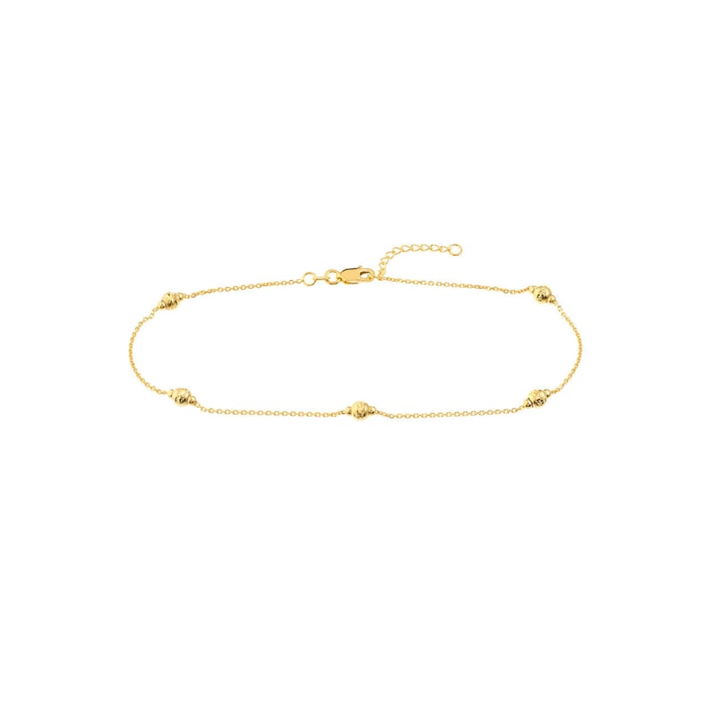Solid 14K Yellow Gold D/C and Mini Polished Bead Adjustable Anklet 10 Length, Lobster Lock, Gift, Family, Loved Ones, Special Occasion image 2