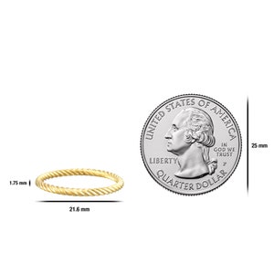 Solid 14K Yellow Gold Twisted Cable Stacking Rings for Women Mix Match Stackable Ring US Womens Ring Size 3 to 11 1.75mm / 2.5mm Thick image 8
