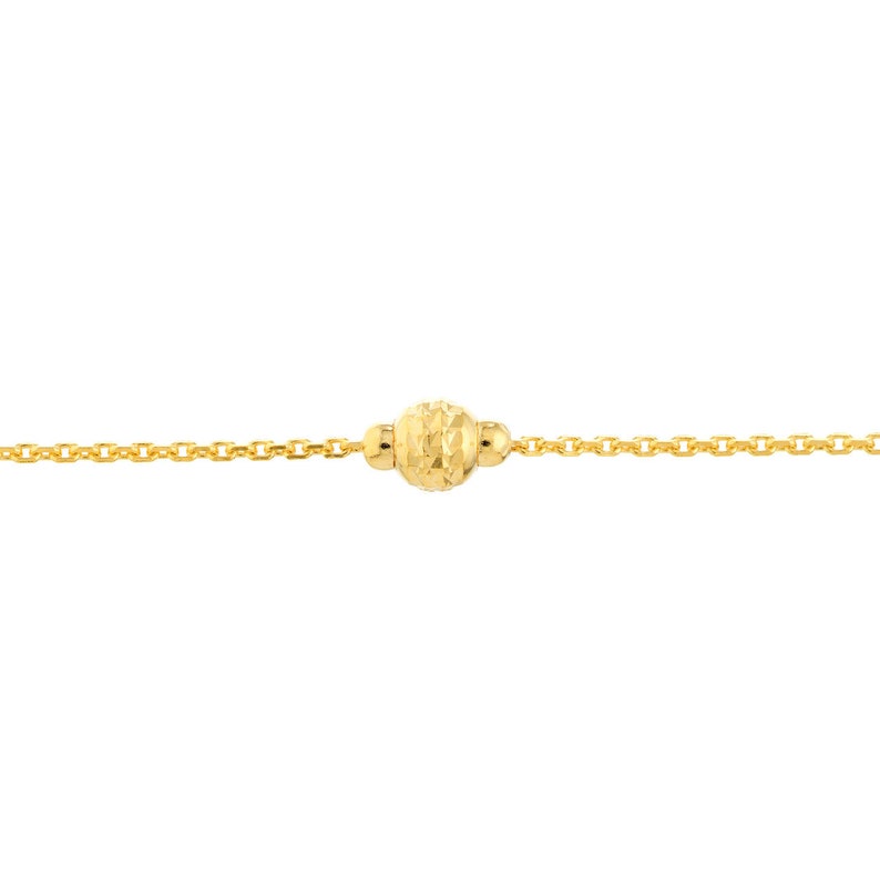 Solid 14K Yellow Gold D/C and Mini Polished Bead Adjustable Anklet 10 Length, Lobster Lock, Gift, Family, Loved Ones, Special Occasion image 3