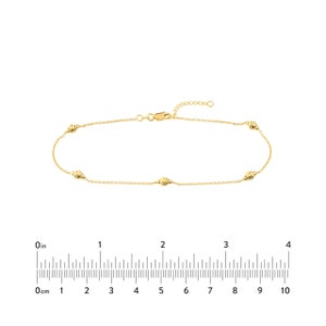 Solid 14K Yellow Gold D/C and Mini Polished Bead Adjustable Anklet 10 Length, Lobster Lock, Gift, Family, Loved Ones, Special Occasion image 5