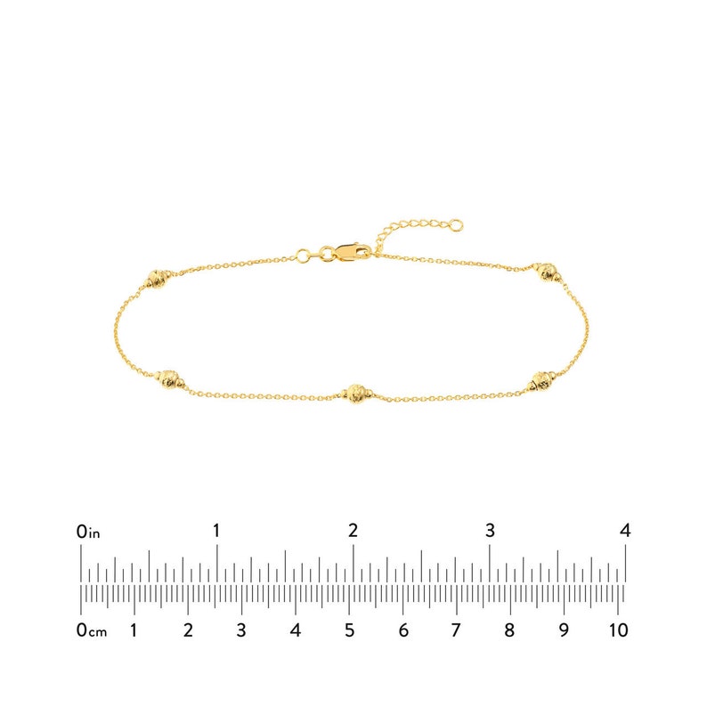 Solid 14K Yellow Gold D/C and Mini Polished Bead Adjustable Anklet 10 Length, Lobster Lock, Gift, Family, Loved Ones, Special Occasion image 5