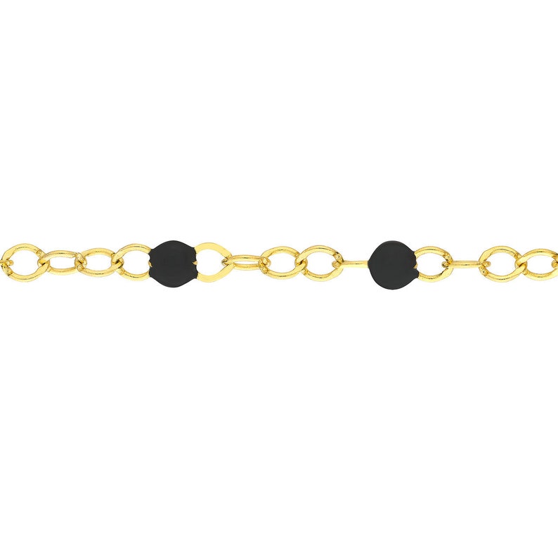 Solid Gold Light Turquoise Enamel Bead on 2mm Thick Piatto Chain Anklet 10 Adjustable, Real 14K, Yellow, Spring Ring, Gift, Women, Wife Black