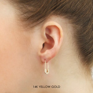 Single (Half Pair) and Full Pair Solid 14K Gold & Genuine Diamond Safety Pin Earrings Mix + Match Threader Earring Plain Gold or w/ Diamonds