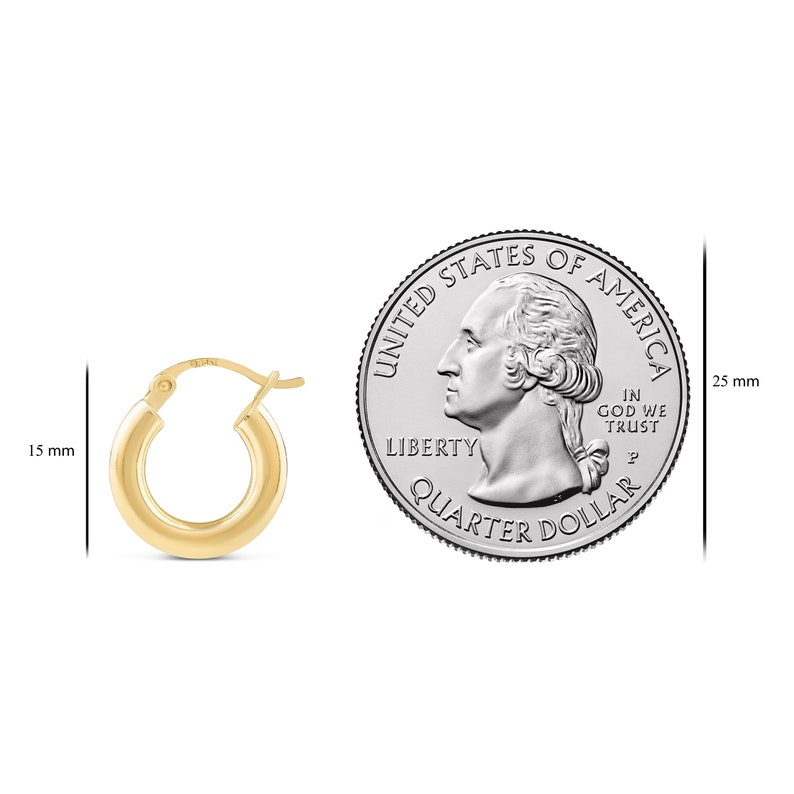 3mm Thick x 15-20mm Diameters 14K Hinged Premium Yellow Gold Hoops Fashion Earring for Woman