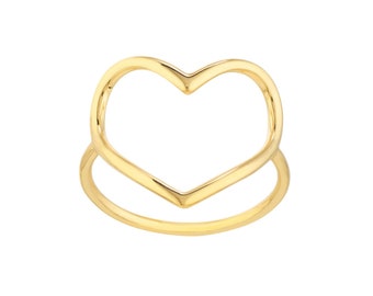 14k Yellow Gold Organic Open Heart Negative Space Rings - Available in Size 6, Size 7 and Size 8 - Women, Girlfriend, Birthday, Anniversary