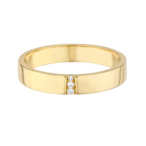 Solid Yellow Gold 3pt Diamond Trio Polished Band Diamond Ring - Real 14K, Gift, Mom, Wife, Girlfriend, Anniversary, Birthday, Mother's Day