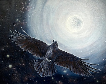 Raven Flight 9x12, 3 of 3 original painting set