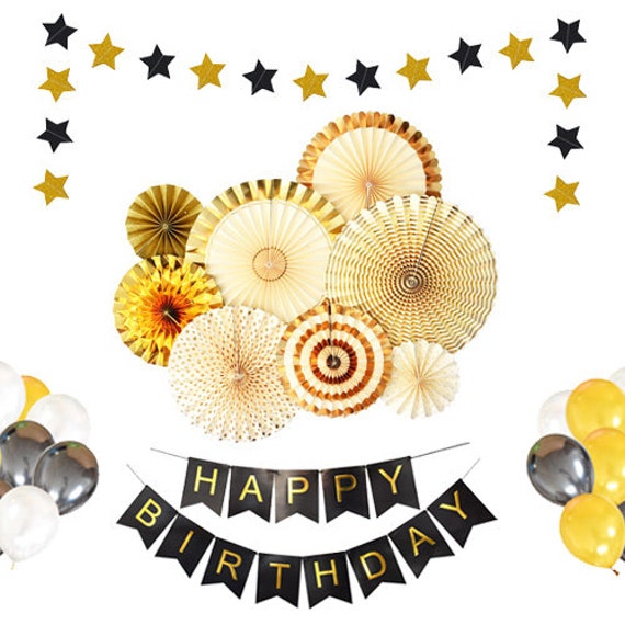 Black And Gold Birthday Party Decorations Party Pack 30th Etsy