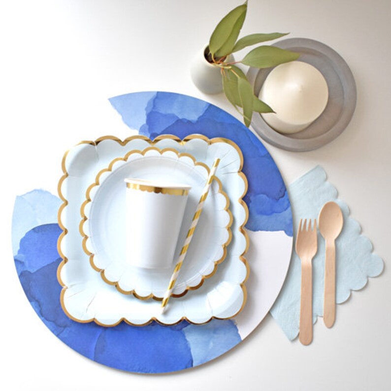 40 Pcs Pastel Blue Paper Plates Cups Napkins And Straws Etsy
