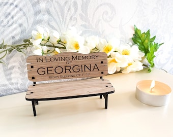 Mini panchina commemorativa incisa al laser / In amorevole ricordo / Regalo commemorativo ornamentale / Uso interno / Betulla o quercia / Persone care in memoria di