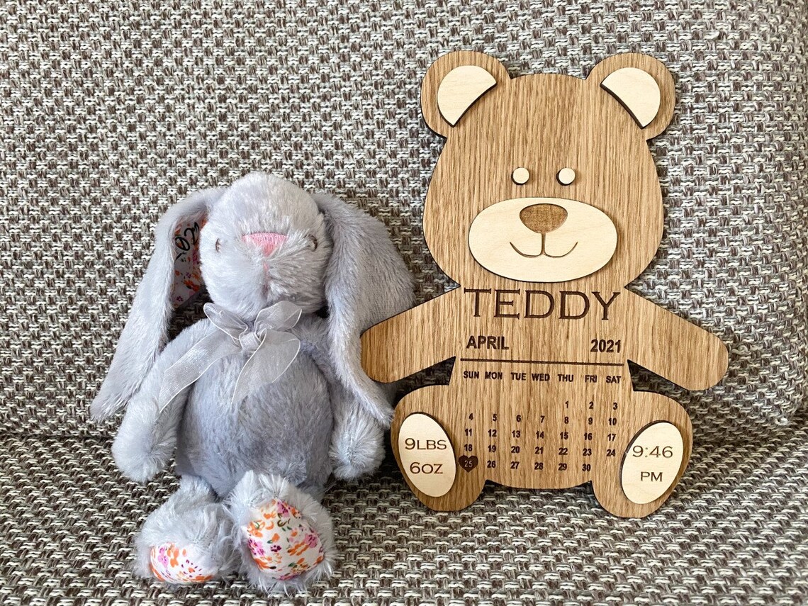 New Baby Gift Oak Wooden Bear Personalised Teddy Bear Etsy