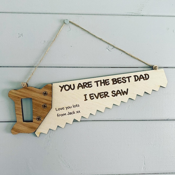 Personalised Wooden Saw Plaque, Engraved Dad Gift, Father's Day, Christmas, Grandad, Uncle Step Dad