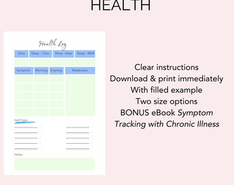 Symptom & Healthy Habits Tracker Blue Green | Tracker for Chronic Illness | Track symptoms and healthy habits with free ebook