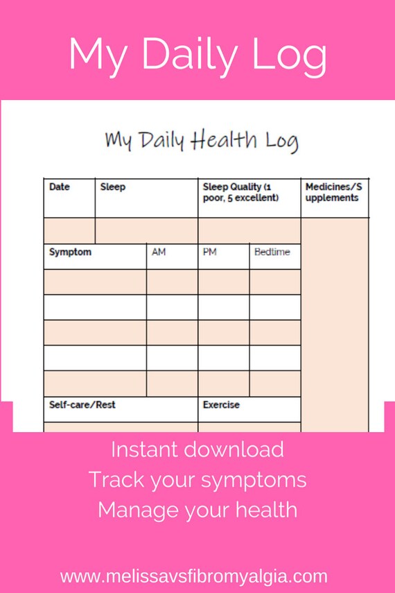 my daily health log chronic pain chronic fatigue management etsy daily health log
