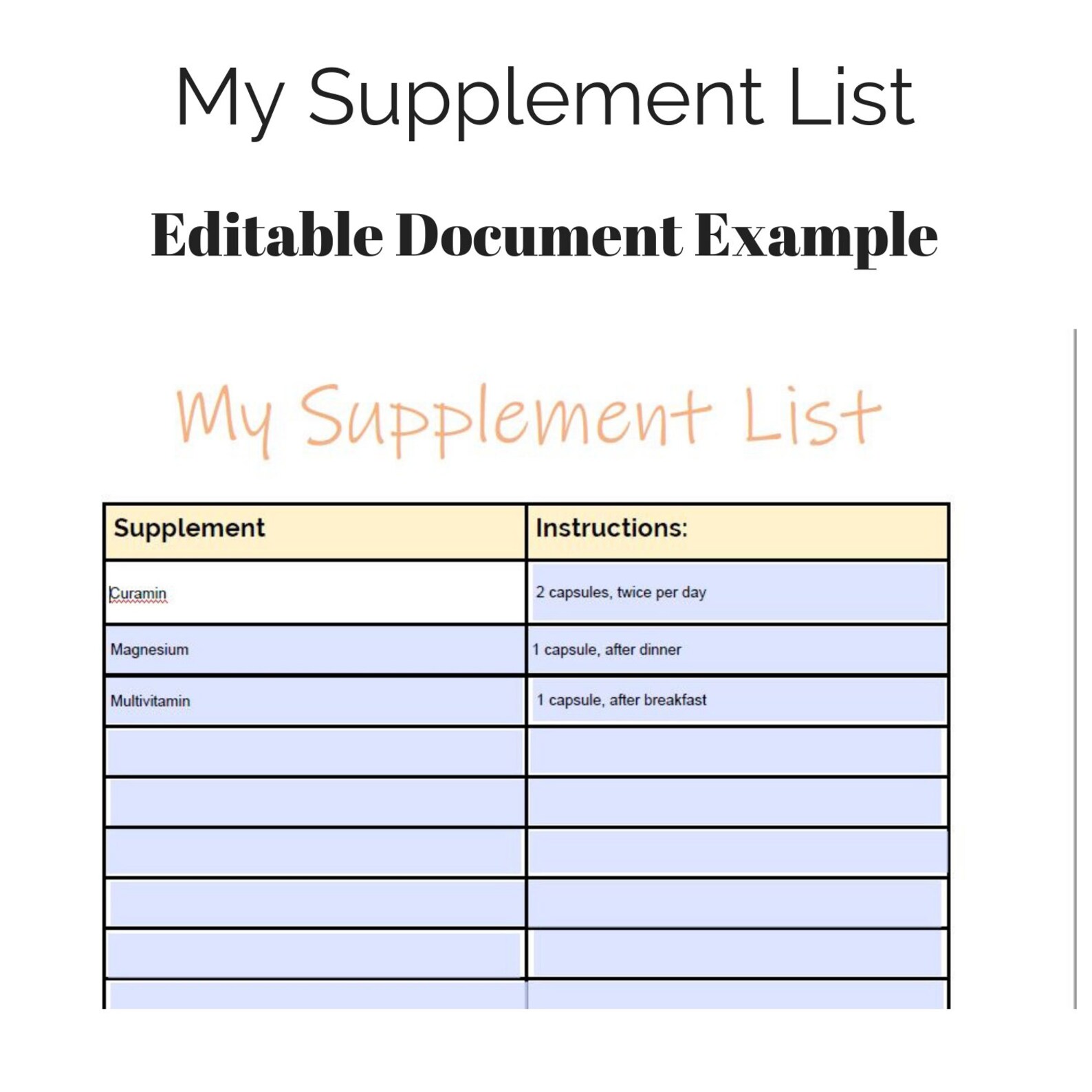 My Supplement List Printable And Editable Supplement Log Etsy My Supplement List Printable And Editable Supplement Log Etsy